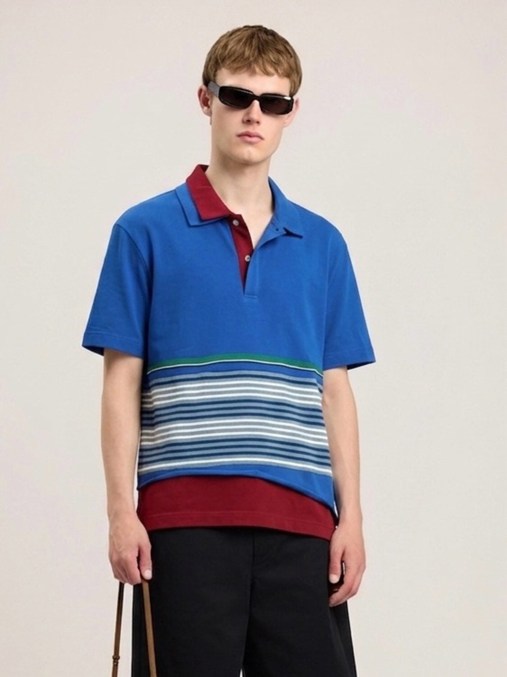 EAFINETAL Rare Blue Color-block Relaxed Double Polo Small Streetwear Deadstock